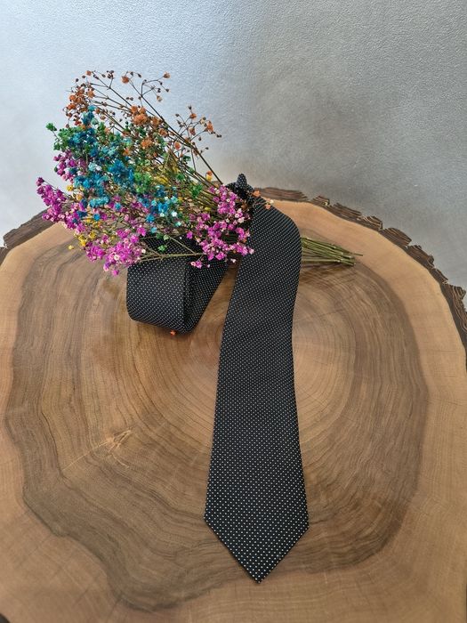 Krawat Cool Code 100 % jedwab czarny w białe "groszki"