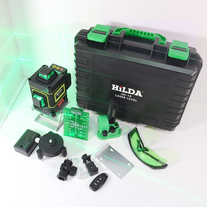 Лазерний рівень Hilda 4d на 16 ліній, нівелір в пластиковому кейсі