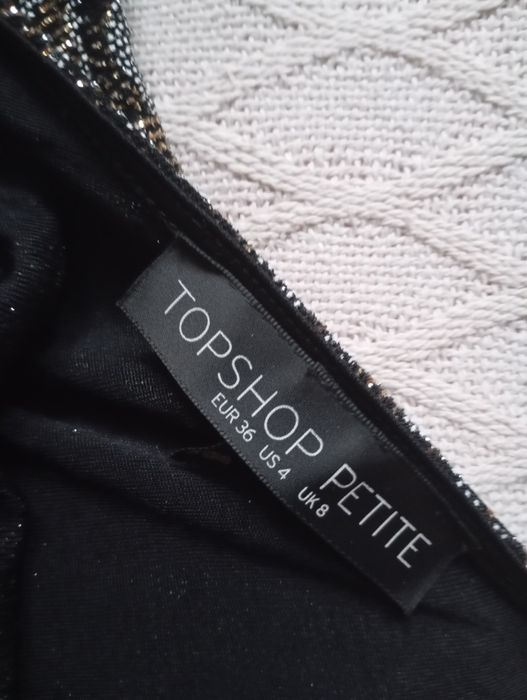 TOPSHOP XS-S błyszcząca sukienka mini sylwestrowa srebrna