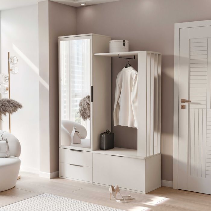 wieszaki,lustro,beż piaskowy-Garderoba Faro 200x140x43 Darmowa dostawa