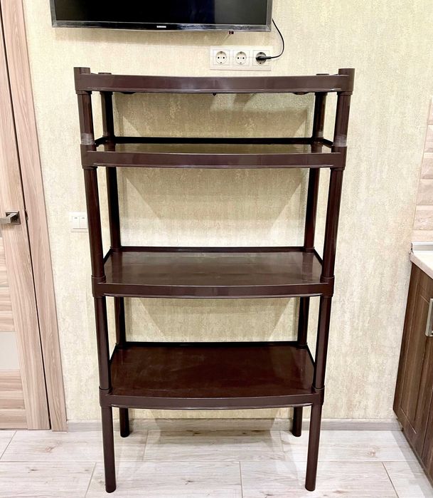Стелаж пластиковий на 4 полиці 150x82x37см міцний, Алеана, коричневий