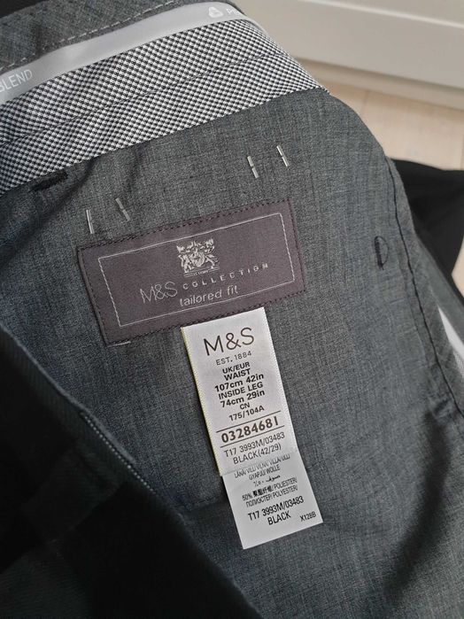 Nowe czarne wełniane spodnie M&S 2XL