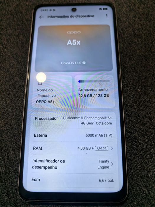 Oppo A5x 4gb+128gb como novo