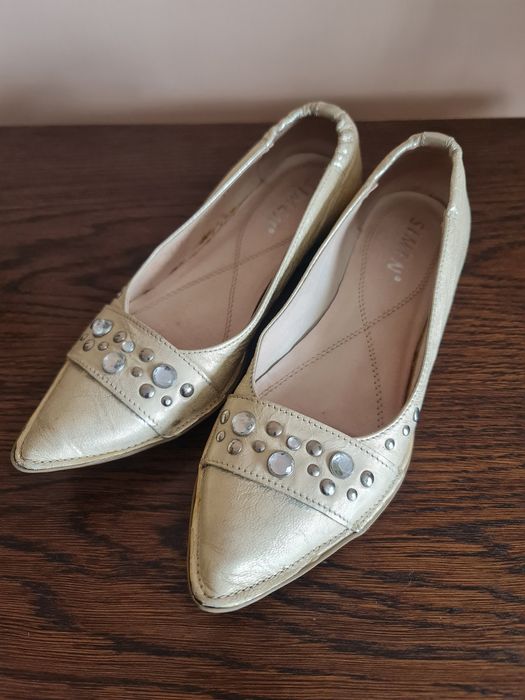 Buty damskie czółenka na płaskim baleriny skórzane skóra naturalna