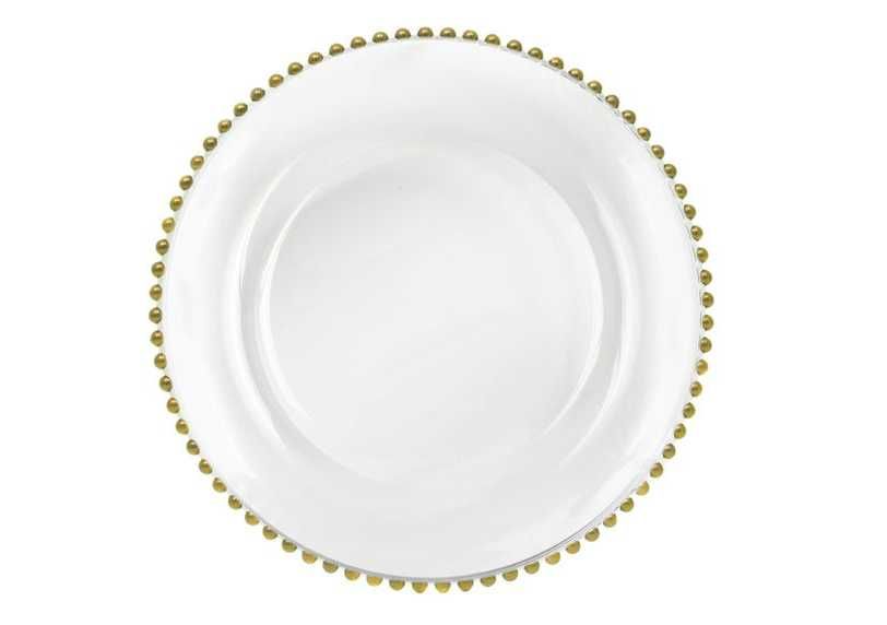 Podtalerz ze złotymi kuleczkami przezroczysty 33 cm wesele dekoracje