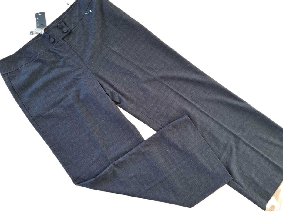 Spodnie Next Nowe z Metką 46 2XL/3XL Szerokie Nogawki Wide Leg Wysoki stan Wiskoza Kratka Long