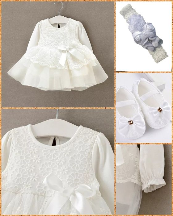 Праздничное платье + пинетки и повязка для девочки