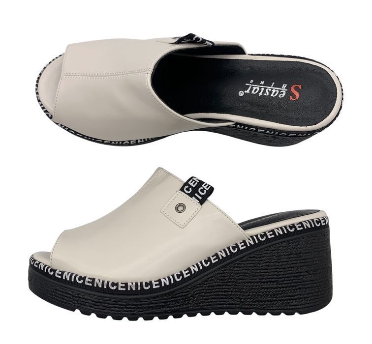 Klapki damskie na koturnie kremowe Tinsley 38 buty wygodne eleganckie