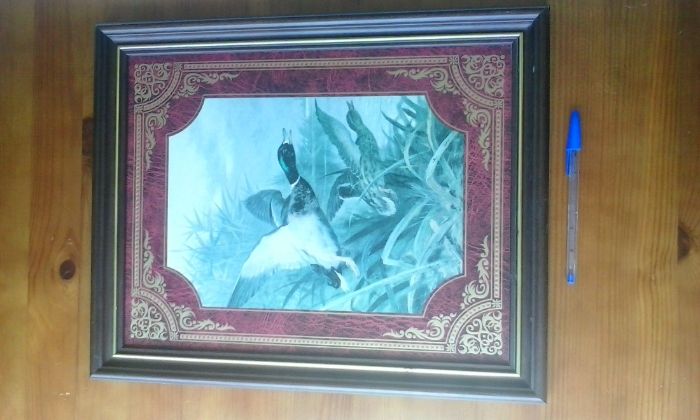 Painting featuring a mandarin duck and its offspring - Antiques / Vintage items