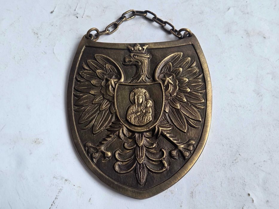 Ryngraf z orłem godło II RP i Matką Boską (mosiężny)