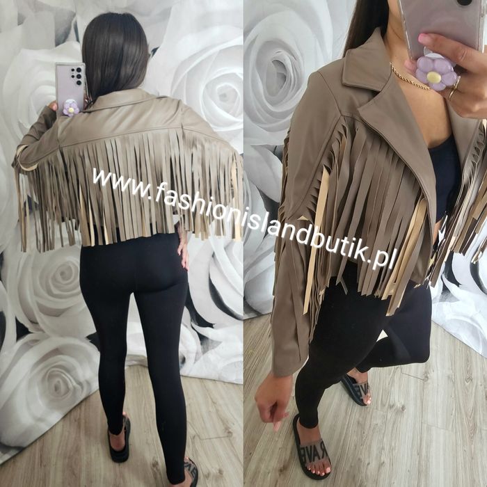 Kurtka ramoneska skórzana z frędzlami