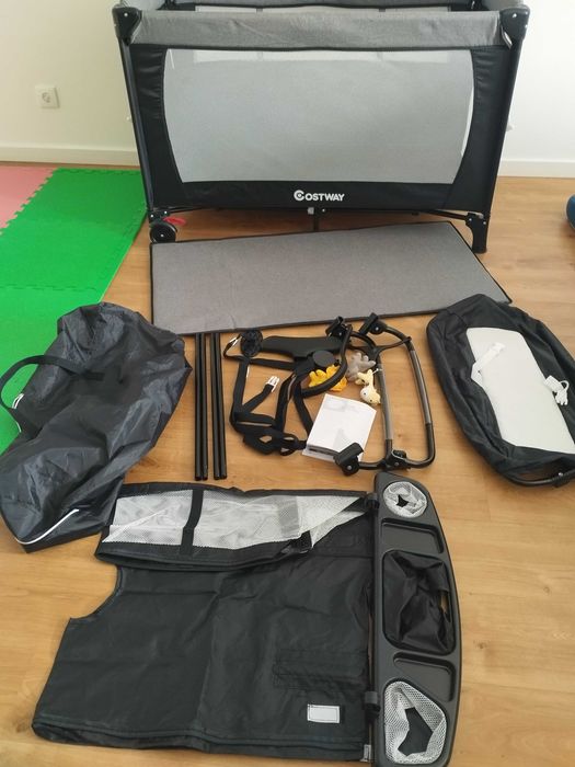 Berço para bebés 5 em 1 ajustável, convertível e dobrável, Preto