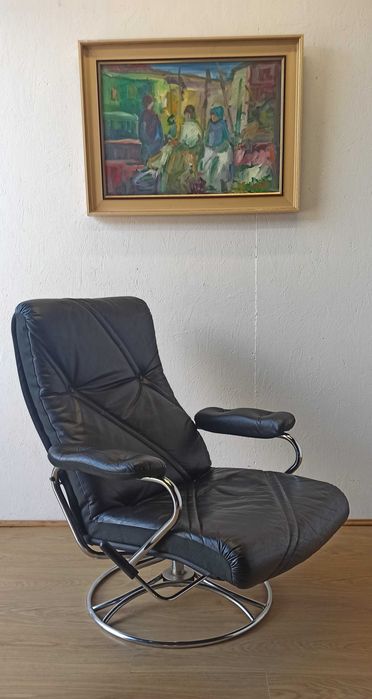 Fotel skórzany, Szwecja lata 70.
