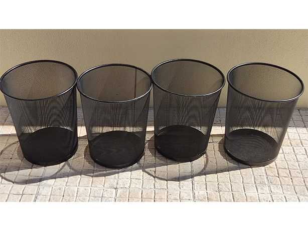 3 Cestos de Papéis para Escritório em Metal Preto
