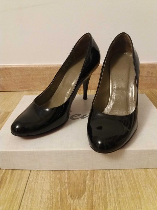 Skórzane czarne szpilki na obcasie RYŁKO rozmiar 36,5