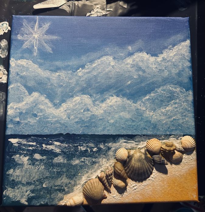Desenho do mar em tela.