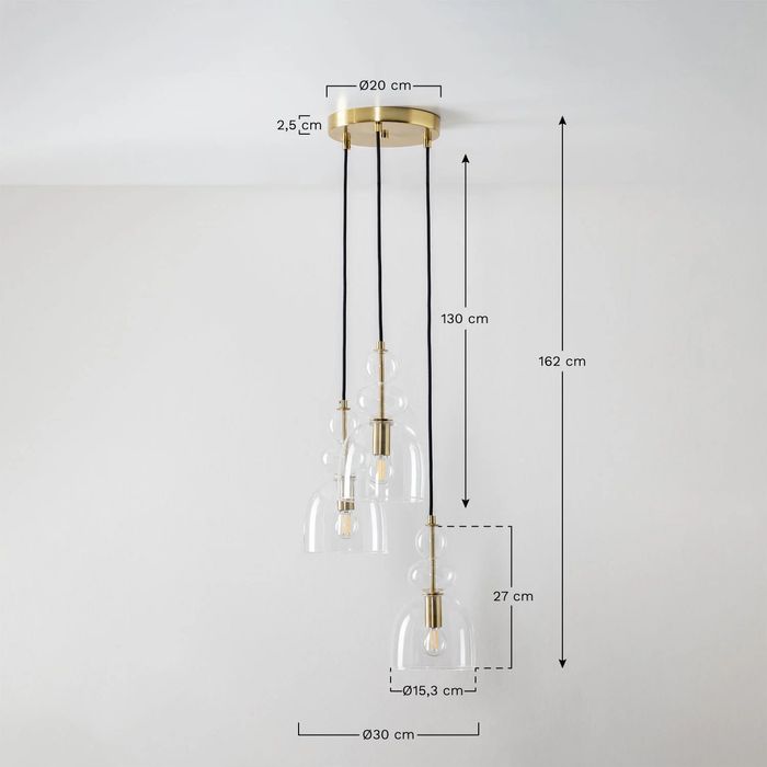 SLUM Lâmpada de teto suspensa em cristal com 3 pontos de luz Bezany - NOVO