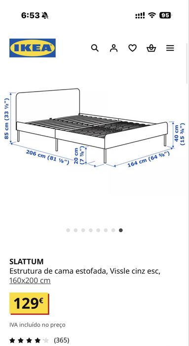 Estrutura de cama estofada, Vissle cinz esc, 160x200 cm por 75 Euros.
