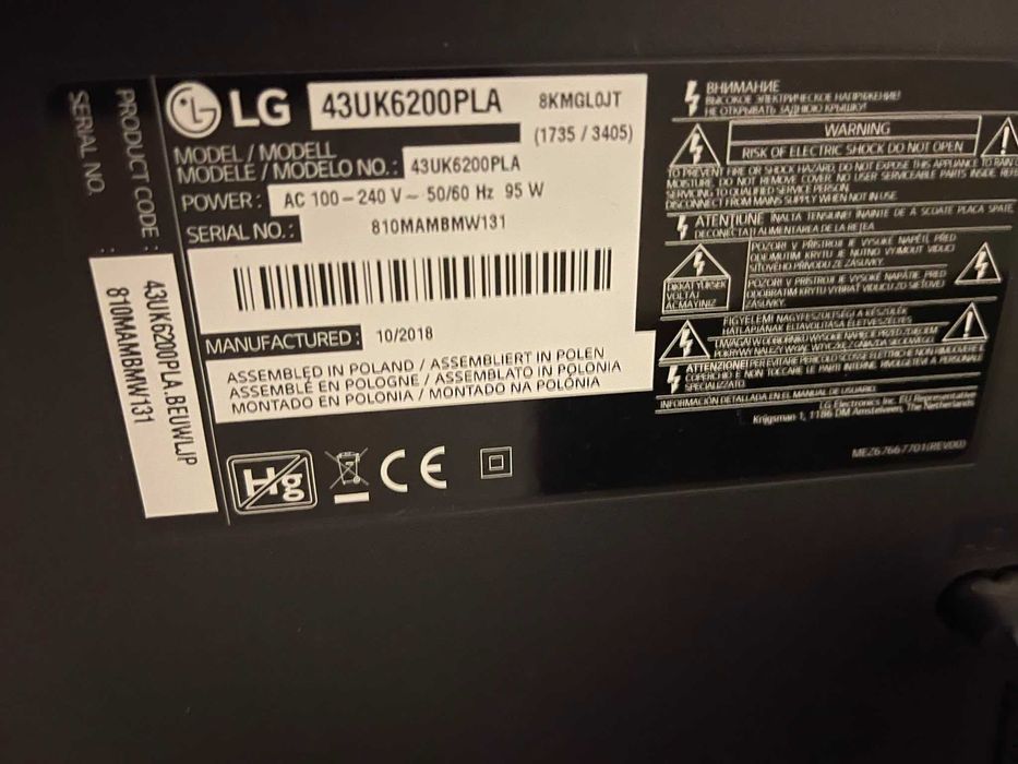 televisão LG, modelo 43UK6200PLA