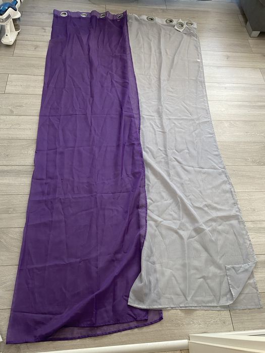 2 zaslony woal, przelotki 145x250 fiolet, szary