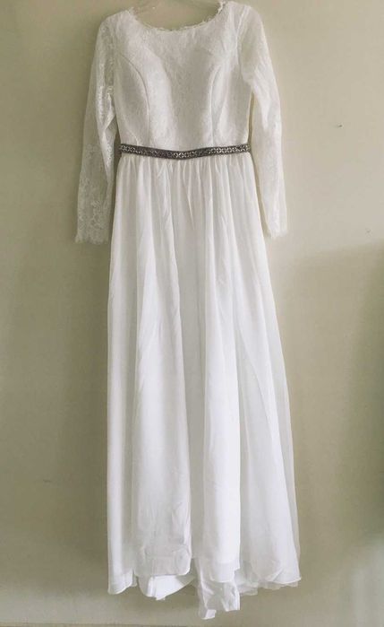 Suknia ślubna #12 ivory długi rękaw linia A pasek rozmiar 46 XXXL