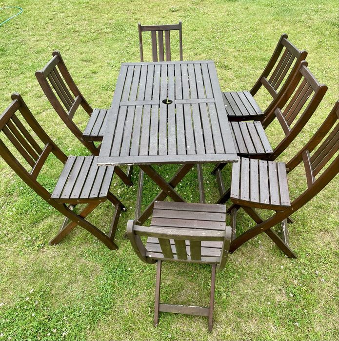 IKEA APPLARO komplet ogrodowy stół 120x60 + 7 składanych krzeseł