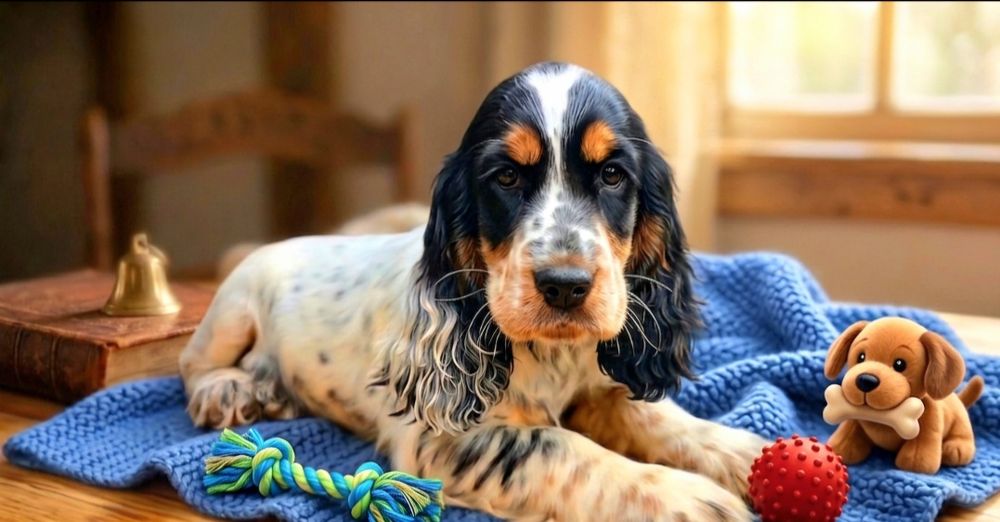 Cocker spaniel angielski, piesek tricolor, rodowód