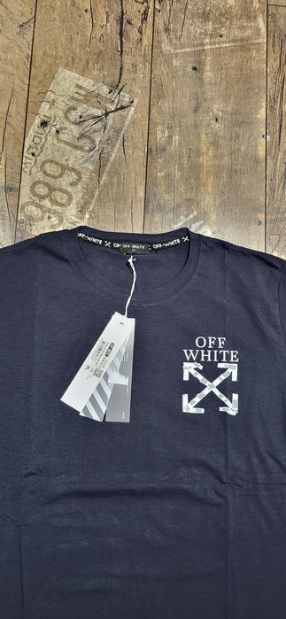 Granatowa koszulka męska t-shirt bawełna premium Off white XL