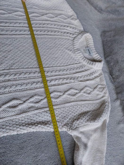 Sweter kremowy gruby S oversize bawełny