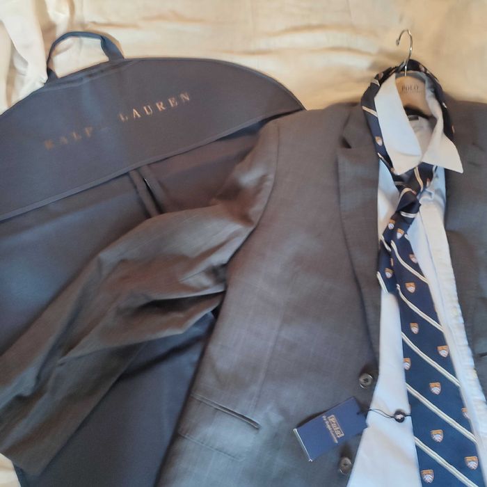 "PV"Nowa marynarka męska 100% wełna Ralph Lauren Black Label, szara z niebieską kartą, cudna, USA
