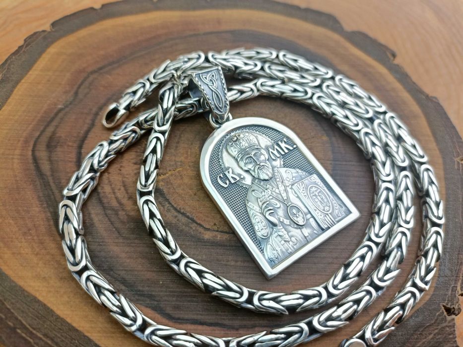 Серебряная цепочка Королевская подвеска. Срібний Ланцюг Святий Миколай