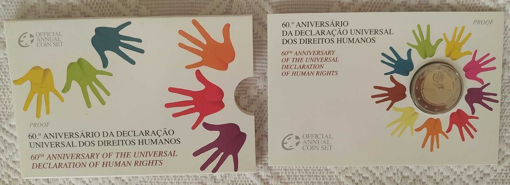 Moeda Proof de 2 euro de 2008 - Portugal 60º Aniversário da Declaração Universal dos Direitos Humanos