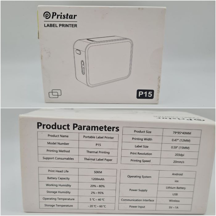 Drukarka Termiczna Etykiet Bluetooth Pristar P15