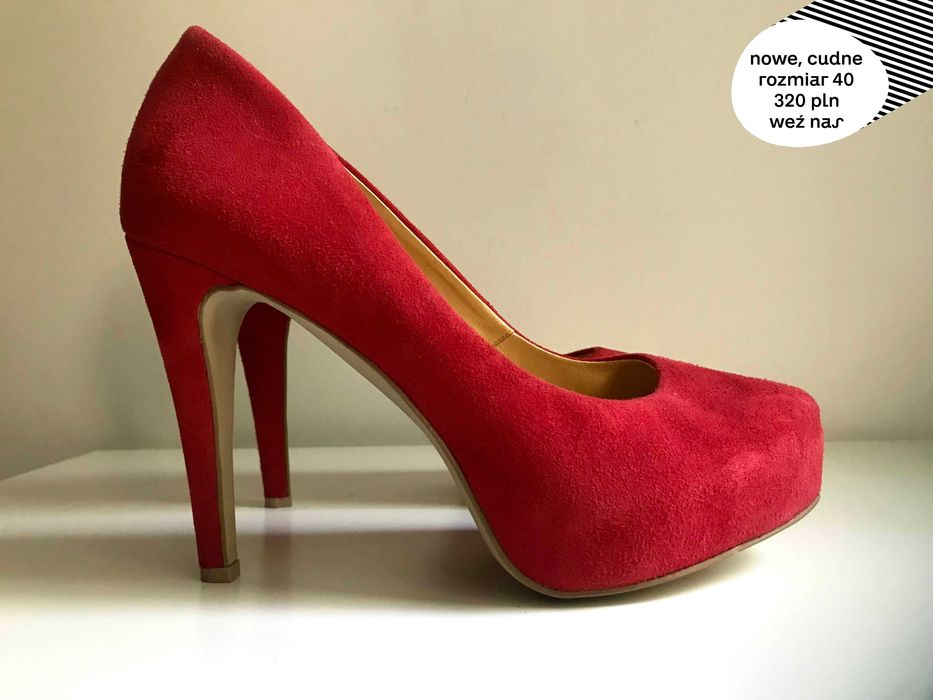 loft37 czerwone buty na obcasie koturna r. 40 wygodne! nowe