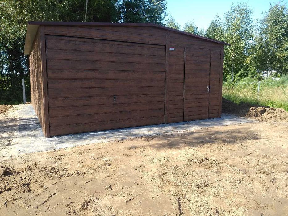Garaż blaszany 2 stanowiska 6x6 dwuspad drewnopodobny PRODUCENT