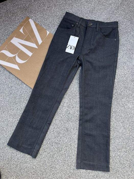 ZARA spodnie jeansowe flare bootcut szare grafit wysoki stan melanż 36