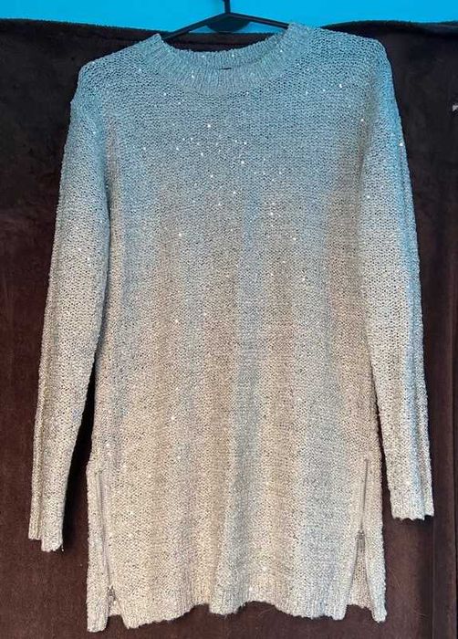 Długi sweter Atmosphere srebrny z suwakami 38 / M