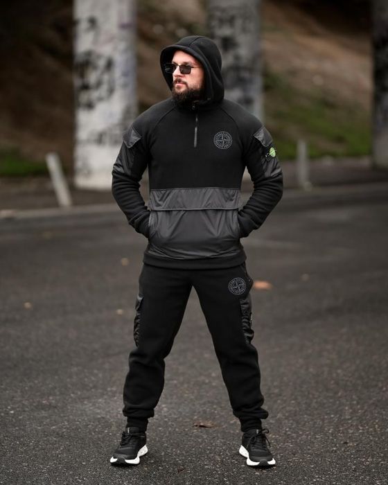 Теплий костюм Stone зі вставками зима чорний колір для чоловіків