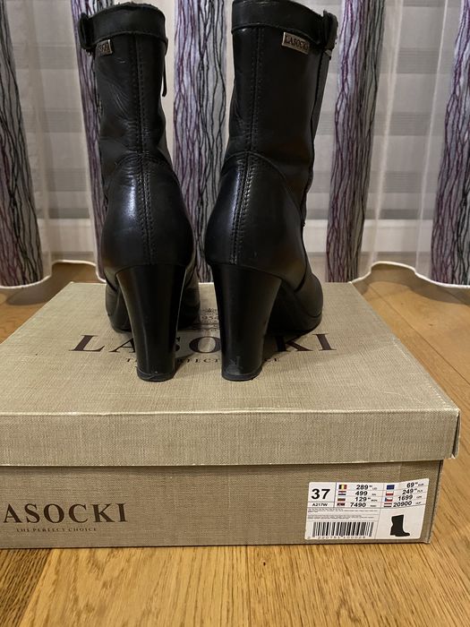 Botki skórzane na obcasie, słupku roz. 37 Lasocki