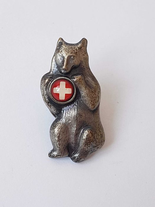 Вінтажна брошка, birth gramm, Швейцарія, посріблення. Ведмідь.