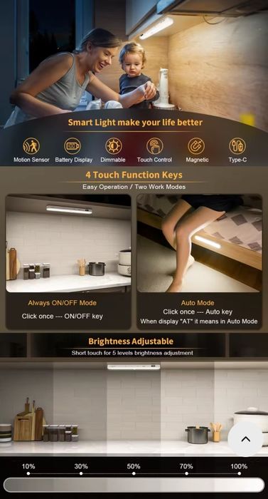 Lampka led czujnik ruchu akumulator na magnes USB C  wyświetlacz dotyk