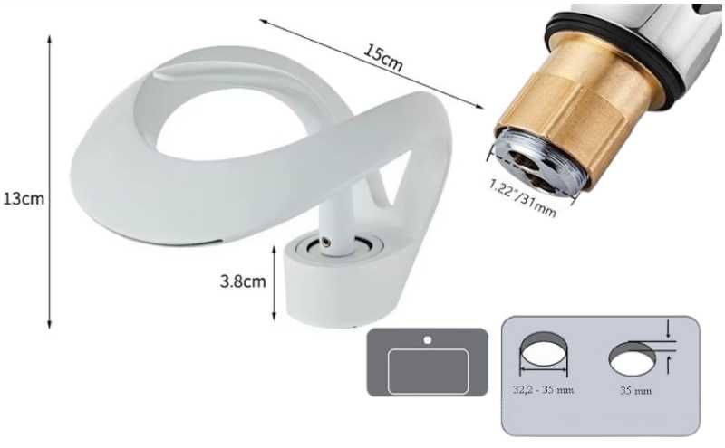 Bateria umywalkowa BIAŁA Nowoczesny kran łazienkowy nablatowy wodospad