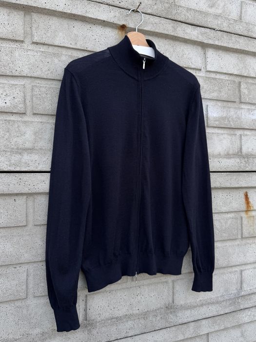 Granatowy, wełniany, rozpinany sweter z golfem Suitsupply, rozmiar M