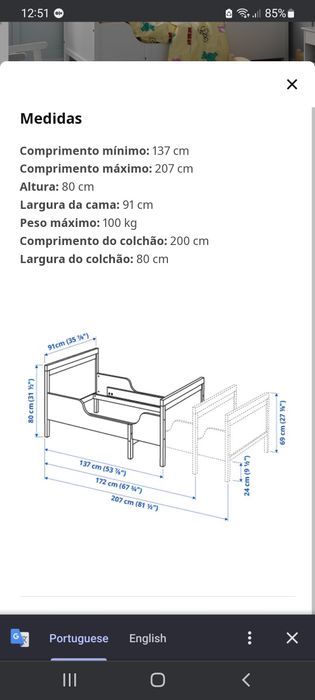 Cama extensível para criança ou adulto da IKEA *Novo**