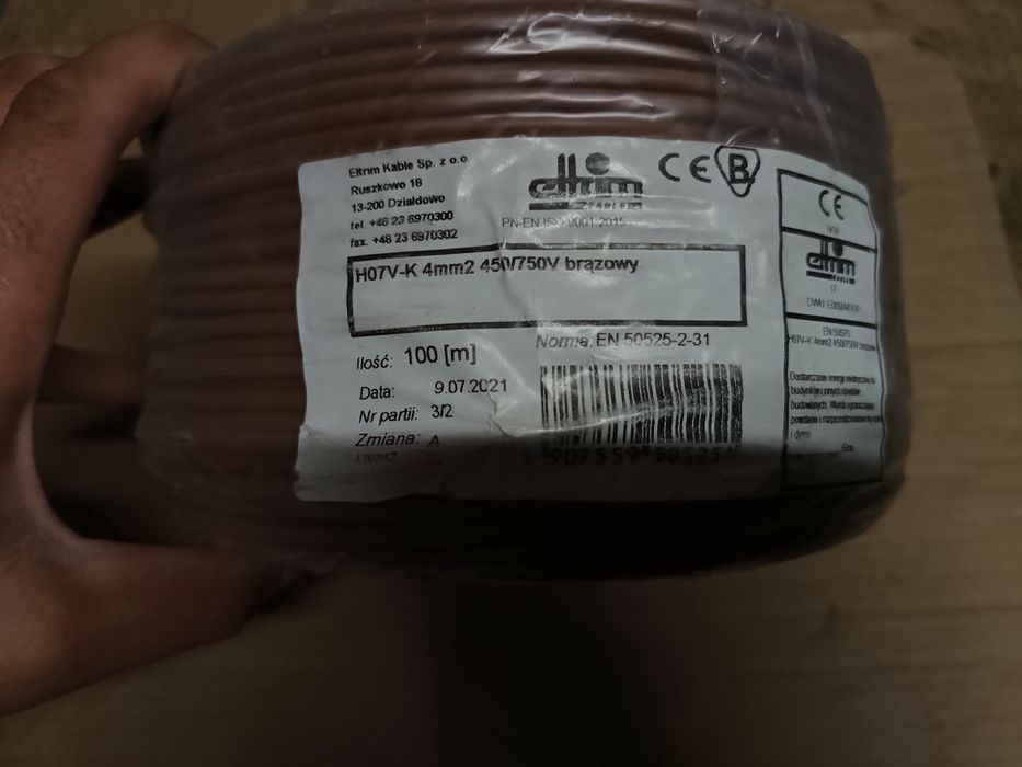 Przewód instalacyjny Eltrim H07V-K (LGY) 4mm2  450/750V, brąz KRĄŻEK
