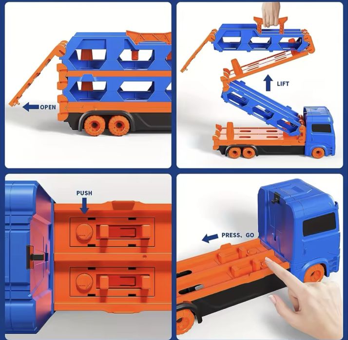 Трейлер-автовоз з розкладним треком 1,65 м та запускачем + 6 машинок