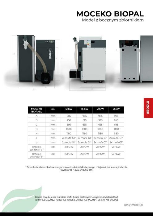 Kocioł na pellet, Drewno Moceko BIOPAL 25kW, piec dotacje OD RĘKI ZUM