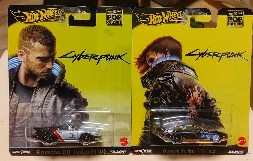 Hot Wheels Premium Cyberpunk 2077 Porsche 911 Turbo i Quadra Turbo-R V-Tech CDProjekt zestaw