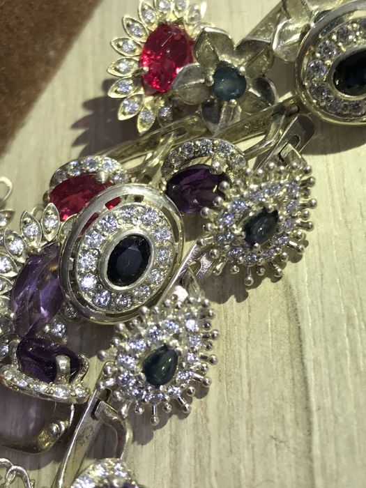 Серьги сапфиры и рубины серебро.