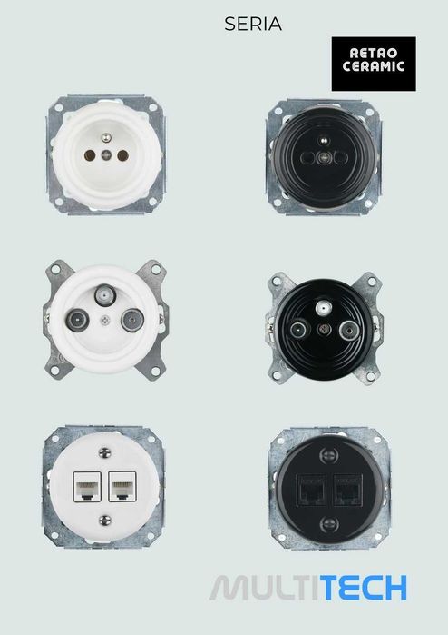 RETRO przełącznik podwójny BIAŁY Ceramiczny LOFT PRL